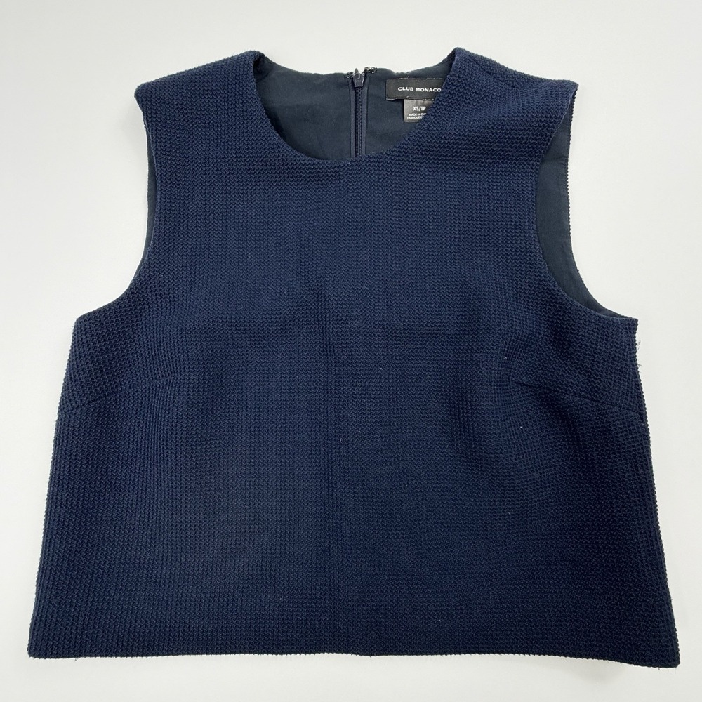 Club Monaco Womens Textured Waffle Knit Sleeveless Boxy Crop Top Navy Blue XS - Picture 5 of 10